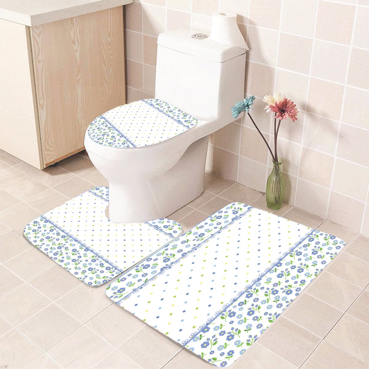 Blue Flowers Bath Mat